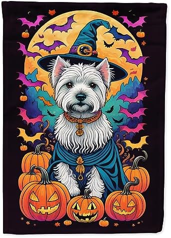 Caroline's Treasures DAC1542CHF Westie Witchy Halloween House Flag Large Porch Sleeve Pole Decorative Outside Yard Banner Artwork Wall Hanging, Polyester, House Size, Multicolor