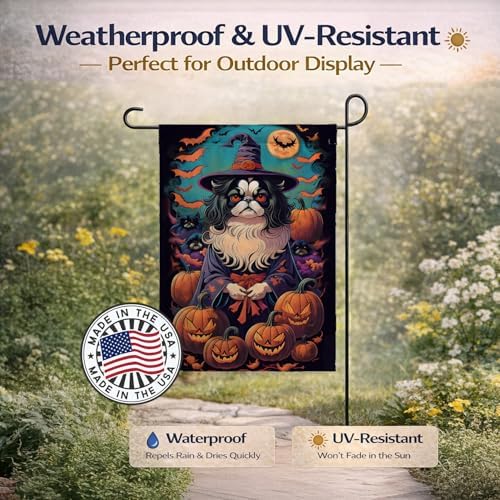 Caroline's Treasures DAC1514GF Japanese Chin Witchy Halloween Garden Flag Mailbox Flag Decorative Yard Flag Banner Outside Patio Artwork Yard Flower Beds, Garden Size, Multicolor