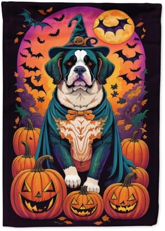 Caroline's Treasures DAC1530GF Saint Bernard Witchy Halloween Garden Flag Mailbox Flag Decorative Yard Flag Banner Outside Patio Artwork Yard Flower Beds, Garden Size, Multicolor