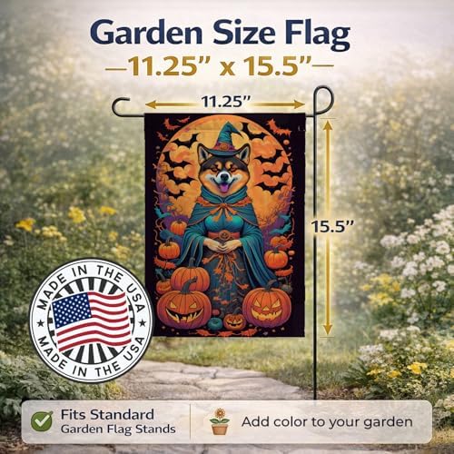 Caroline's Treasures DAC1468GF Akita Witchy Halloween Garden Flag Mailbox Flag Decorative Yard Flag Banner Outside Patio Artwork Yard Flower Beds, Garden Size, Multicolor