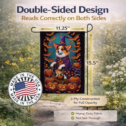 Caroline's Treasures DAC1499GF Corgi Witchy Halloween Garden Flag Mailbox Flag Decorative Yard Flag Banner Outside Patio Artwork Yard Flower Beds, Garden Size, Multicolor