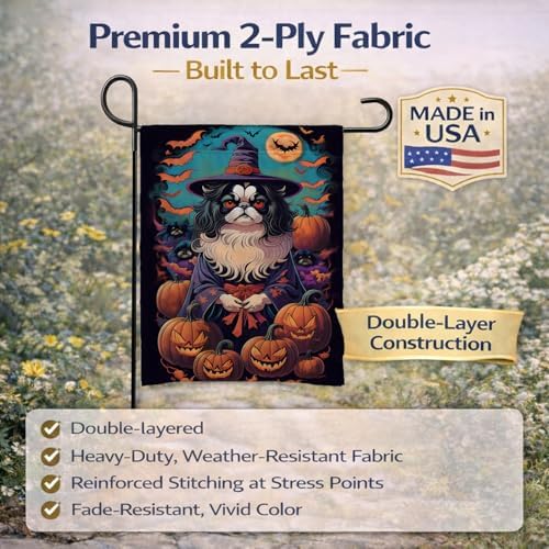 Caroline's Treasures DAC1514GF Japanese Chin Witchy Halloween Garden Flag Mailbox Flag Decorative Yard Flag Banner Outside Patio Artwork Yard Flower Beds, Garden Size, Multicolor