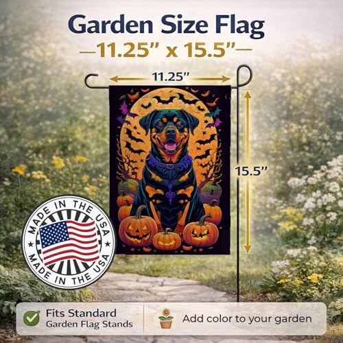 Caroline's Treasures DAC1529GF Rottweiler Witchy Halloween Garden Flag Mailbox Flag Decorative Yard Flag Banner Outside Patio Artwork Yard Flower Beds, Garden Size, Multicolor