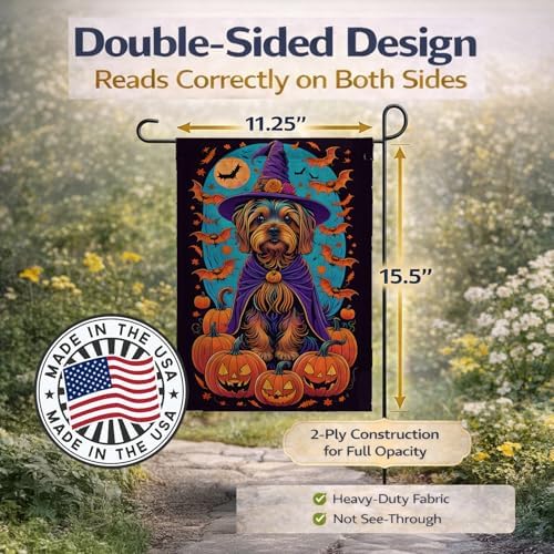 Caroline's Treasures DAC1536GF Silky Terrier Witchy Halloween Garden Flag Mailbox Flag Decorative Yard Flag Banner Outside Patio Artwork Yard Flower Beds, Garden Size, Multicolor