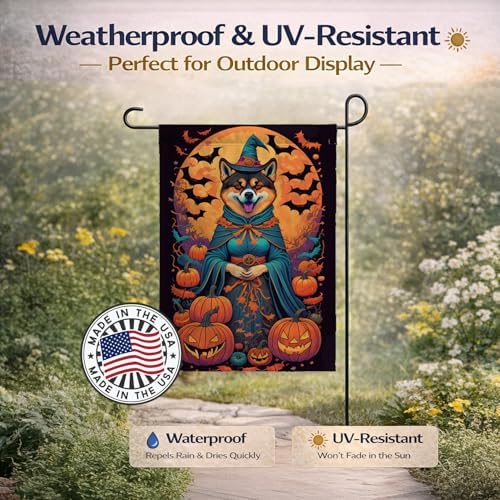 Caroline's Treasures DAC1468GF Akita Witchy Halloween Garden Flag Mailbox Flag Decorative Yard Flag Banner Outside Patio Artwork Yard Flower Beds, Garden Size, Multicolor