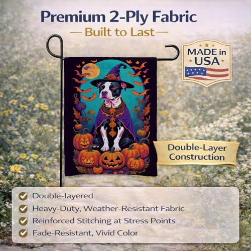 Caroline's Treasures DAC1470GF Pit Bull Terrier Witchy Halloween Garden Flag Mailbox Flag Decorative Yard Flag Banner Outside Patio Artwork Yard Flower Beds, Garden Size, Multicolor