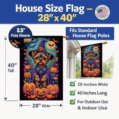 Caroline's Treasures DAC1544CHF Yorkie Witchy Halloween House Flag Large Porch Sleeve Pole Decorative Outside Yard Banner Artwork Wall Hanging, Polyester, House Size, Multicolor