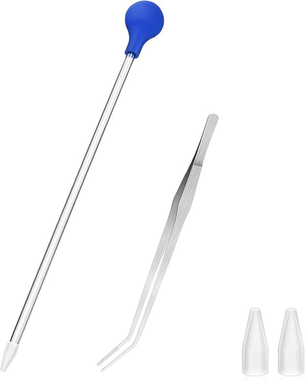 1 Pc 18.5 in Long Pipette with 1 Pc Stainless Steel Feeding Long Tweezers by Hufopik