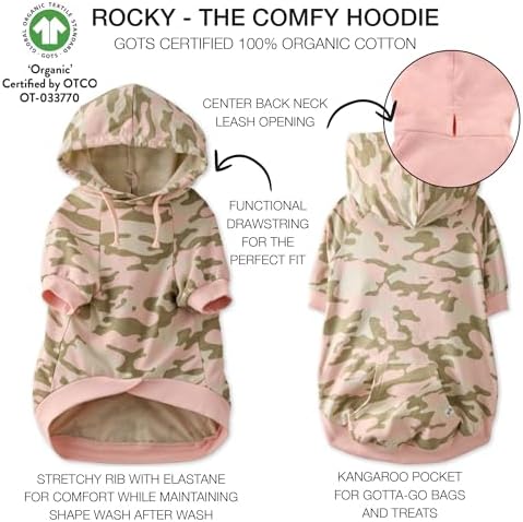 Pet Passion Rocky – The Original Lightweight Hooded Tee 100% Organic Cotton Dog Hoodie Pet Coat Sweater for All Sized Dogs, Original Pink Camo, XX-Large (70-110 lbs)