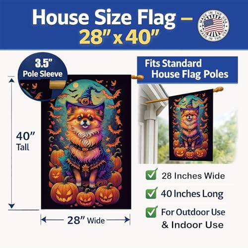 Caroline's Treasures DAC1523CHF Pomeranian Witchy Halloween House Flag Large Porch Sleeve Pole Decorative Outside Yard Banner Artwork Wall Hanging, Polyester, House Size, Multicolor