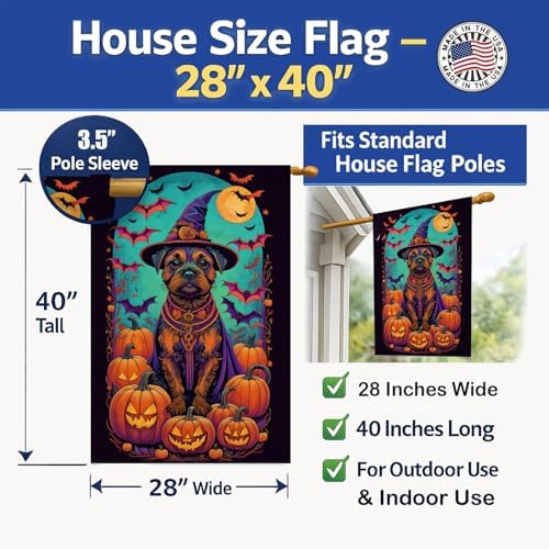 Caroline's Treasures DAC1484CHF Border Terrier Witchy Halloween House Flag Large Porch Sleeve Pole Decorative Outside Yard Banner Artwork Wall Hanging, Polyester, House Size, Multicolor