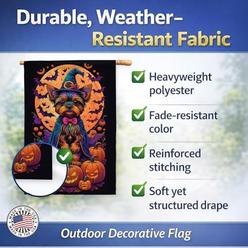 Caroline's Treasures DAC1543CHF Yorkie Witchy Halloween House Flag Large Porch Sleeve Pole Decorative Outside Yard Banner Artwork Wall Hanging, Polyester, House Size, Multicolor