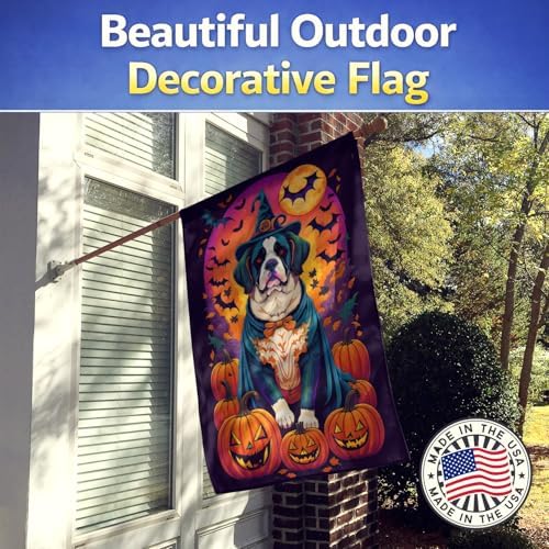 Caroline's Treasures DAC1530CHF Saint Bernard Witchy Halloween House Flag Large Porch Sleeve Pole Decorative Outside Yard Banner Artwork Wall Hanging, Polyester, House Size, Multicolor
