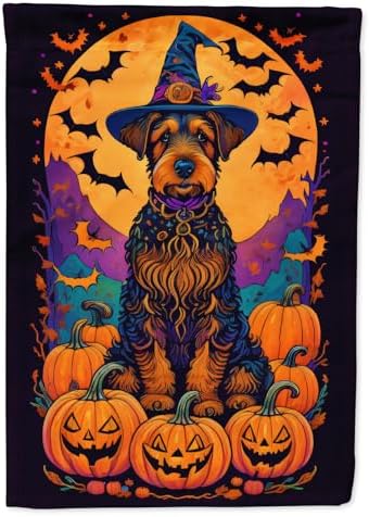 Caroline's Treasures DAC1467GF Airedale Terrier Witchy Halloween Garden Flag Mailbox Flag Decorative Yard Flag Banner Outside Patio Artwork Yard Flower Beds, Garden Size, Multicolor
