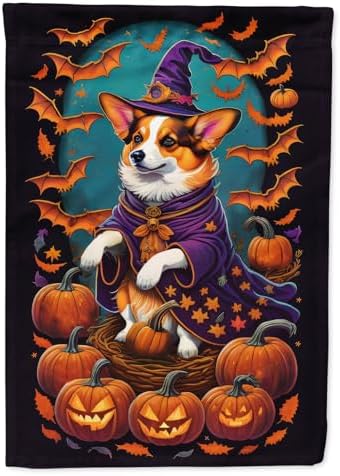 Caroline's Treasures DAC1499GF Corgi Witchy Halloween Garden Flag Mailbox Flag Decorative Yard Flag Banner Outside Patio Artwork Yard Flower Beds, Garden Size, Multicolor