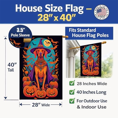 Caroline's Treasures DAC1539CHF Vizsla Witchy Halloween House Flag Large Porch Sleeve Pole Decorative Outside Yard Banner Artwork Wall Hanging, Polyester, House Size, Multicolor