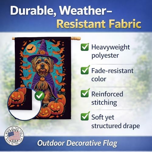 Caroline's Treasures DAC1536CHF Silky Terrier Witchy Halloween House Flag Large Porch Sleeve Pole Decorative Outside Yard Banner Artwork Wall Hanging, Polyester, House Size, Multicolor