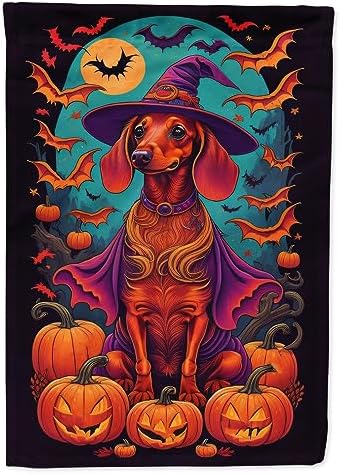 Caroline's Treasures DAC1503GF Dachshund Witchy Halloween Garden Flag Mailbox Flag Decorative Yard Flag Banner Outside Patio Artwork Yard Flower Beds, Garden Size, Multicolor