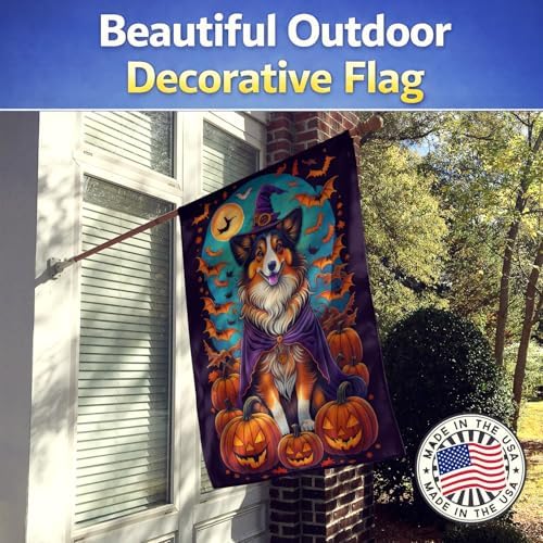 Caroline's Treasures DAC1533CHF Sheltie Witchy Halloween House Flag Large Porch Sleeve Pole Decorative Outside Yard Banner Artwork Wall Hanging, Polyester, House Size, Multicolor