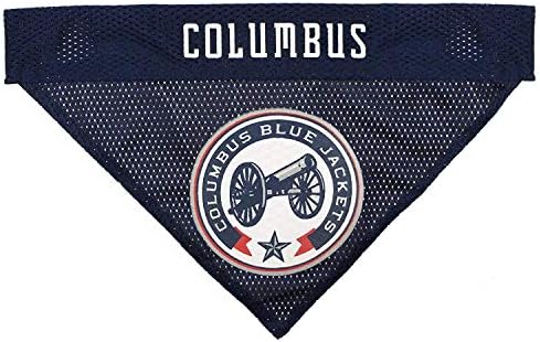 Pets First NHL Columbus Blue Jackets Reversible Dog & Cat Bandana, Small/Medium, Blue, Poly-Cotton, Mesh, Modern, Unisex, All Seasons, Machine Wash, Pull Over, Small/Large, Bandana