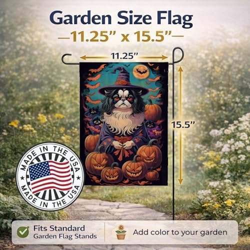 Caroline's Treasures DAC1514GF Japanese Chin Witchy Halloween Garden Flag Mailbox Flag Decorative Yard Flag Banner Outside Patio Artwork Yard Flower Beds, Garden Size, Multicolor
