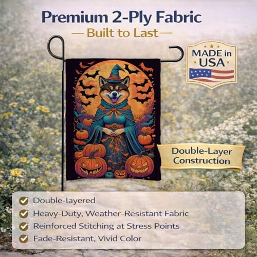 Caroline's Treasures DAC1468GF Akita Witchy Halloween Garden Flag Mailbox Flag Decorative Yard Flag Banner Outside Patio Artwork Yard Flower Beds, Garden Size, Multicolor