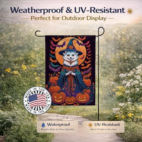 Caroline's Treasures DAC1469GF American Eskimo Witchy Halloween Garden Flag Mailbox Flag Decorative Yard Flag Banner Outside Patio Artwork Yard Flower Beds, Garden Size, Multicolor
