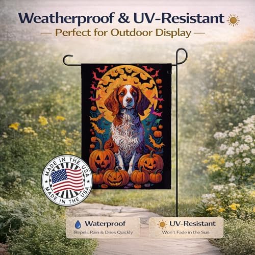 Caroline's Treasures DAC1490GF Brittany Spaniel Witchy Halloween Garden Flag Mailbox Flag Decorative Yard Flag Banner Outside Patio Artwork Yard Flower Beds, Garden Size, Multicolor