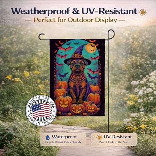 Caroline's Treasures DAC1484GF Border Terrier Witchy Halloween Garden Flag Mailbox Flag Decorative Yard Flag Banner Outside Patio Artwork Yard Flower Beds, Garden Size, Multicolor