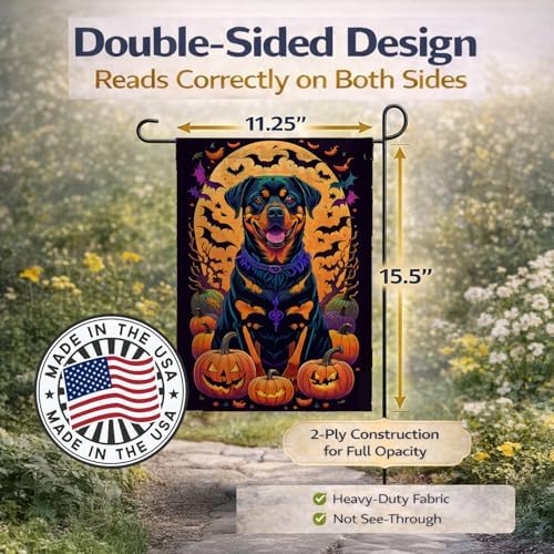 Caroline's Treasures DAC1529GF Rottweiler Witchy Halloween Garden Flag Mailbox Flag Decorative Yard Flag Banner Outside Patio Artwork Yard Flower Beds, Garden Size, Multicolor