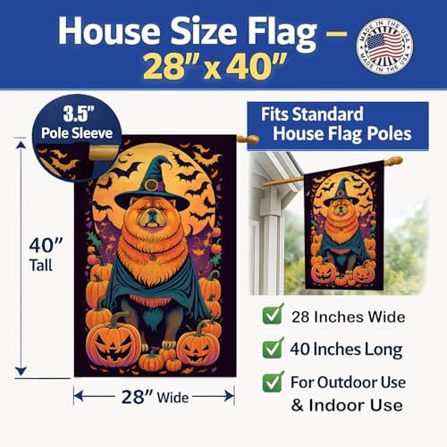 Caroline's Treasures DAC1497CHF Chow Chow Witchy Halloween House Flag Large Porch Sleeve Pole Decorative Outside Yard Banner Artwork Wall Hanging, Polyester, House Size, Multicolor