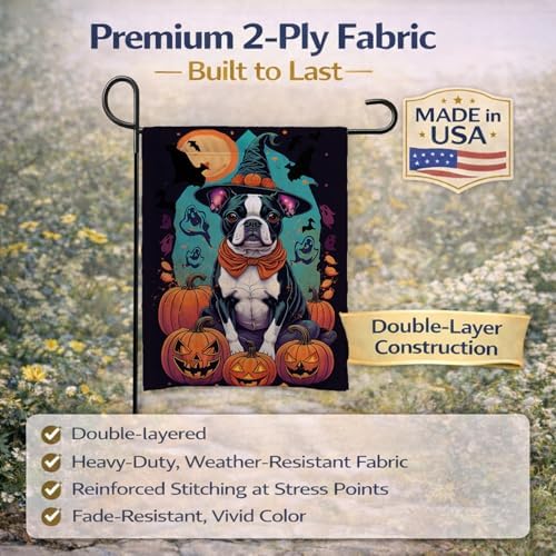 Caroline's Treasures DAC1485GF Boston Terrier Witchy Halloween Garden Flag Mailbox Flag Decorative Yard Flag Banner Outside Patio Artwork Yard Flower Beds, Garden Size, Multicolor