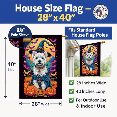 Caroline's Treasures DAC1542CHF Westie Witchy Halloween House Flag Large Porch Sleeve Pole Decorative Outside Yard Banner Artwork Wall Hanging, Polyester, House Size, Multicolor