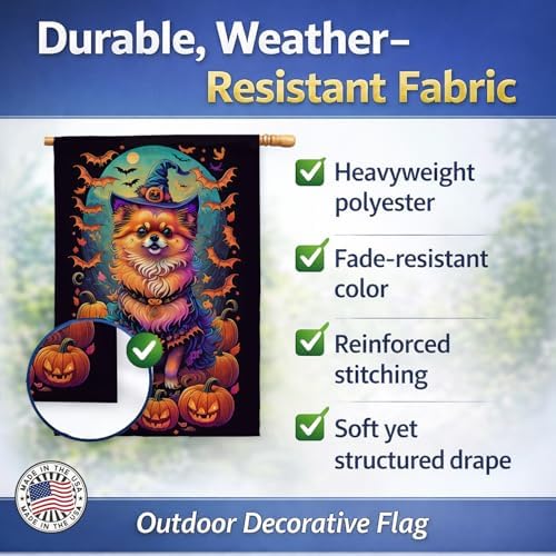 Caroline's Treasures DAC1523CHF Pomeranian Witchy Halloween House Flag Large Porch Sleeve Pole Decorative Outside Yard Banner Artwork Wall Hanging, Polyester, House Size, Multicolor
