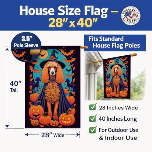 Caroline's Treasures DAC1526CHF Apricot Standard Poodle Witchy Halloween House Flag Large Porch Sleeve Pole Decorative Outside Yard Banner Artwork Wall Hanging, Polyester, House Size, Multicolor