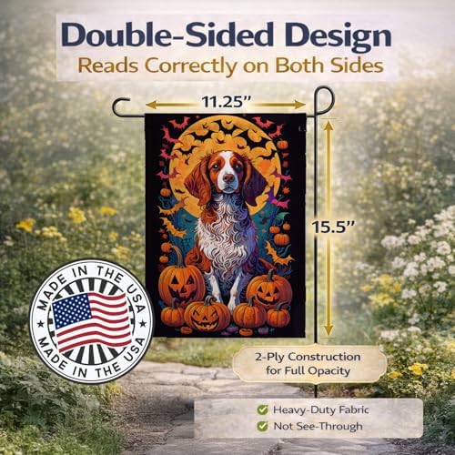 Caroline's Treasures DAC1490GF Brittany Spaniel Witchy Halloween Garden Flag Mailbox Flag Decorative Yard Flag Banner Outside Patio Artwork Yard Flower Beds, Garden Size, Multicolor