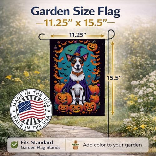 Caroline's Treasures DAC1513GF Jack Russell Terrier Witchy Halloween Garden Flag Mailbox Flag Decorative Yard Flag Banner Outside Patio Artwork Yard Flower Beds, Garden Size, Multicolor