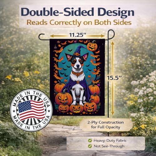 Caroline's Treasures DAC1513GF Jack Russell Terrier Witchy Halloween Garden Flag Mailbox Flag Decorative Yard Flag Banner Outside Patio Artwork Yard Flower Beds, Garden Size, Multicolor