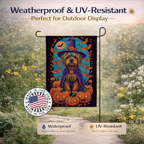 Caroline's Treasures DAC1536GF Silky Terrier Witchy Halloween Garden Flag Mailbox Flag Decorative Yard Flag Banner Outside Patio Artwork Yard Flower Beds, Garden Size, Multicolor