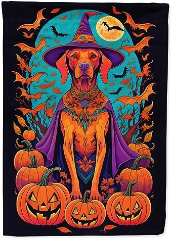 Caroline's Treasures DAC1539CHF Vizsla Witchy Halloween House Flag Large Porch Sleeve Pole Decorative Outside Yard Banner Artwork Wall Hanging, Polyester, House Size, Multicolor