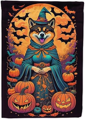 Caroline's Treasures DAC1468GF Akita Witchy Halloween Garden Flag Mailbox Flag Decorative Yard Flag Banner Outside Patio Artwork Yard Flower Beds, Garden Size, Multicolor
