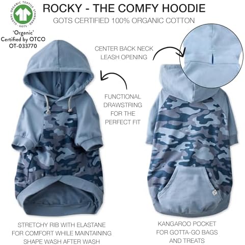 Pet Passion Rocky – The Original Lightweight Hooded Tee 100% Organic Cotton Dog Hoodie Pet Coat Sweater for All Sized Dogs, Navy Half Camo, Large (40-60 lbs)