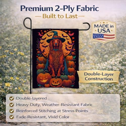 Caroline's Treasures DAC1511GF Irish Setter Witchy Halloween Garden Flag Mailbox Flag Decorative Yard Flag Banner Outside Patio Artwork Yard Flower Beds, Garden Size, Multicolor