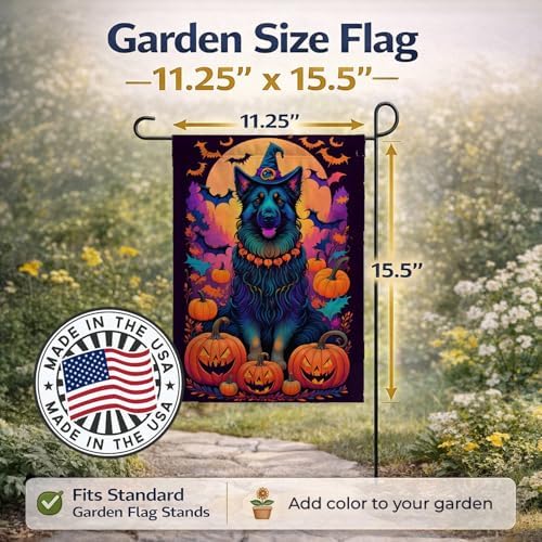 Caroline's Treasures DAC1478GF Belgian Sheepdog Witchy Halloween Garden Flag Mailbox Flag Decorative Yard Flag Banner Outside Patio Artwork Yard Flower Beds, Garden Size, Multicolor