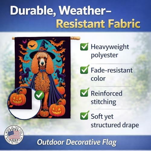 Caroline's Treasures DAC1526CHF Apricot Standard Poodle Witchy Halloween House Flag Large Porch Sleeve Pole Decorative Outside Yard Banner Artwork Wall Hanging, Polyester, House Size, Multicolor