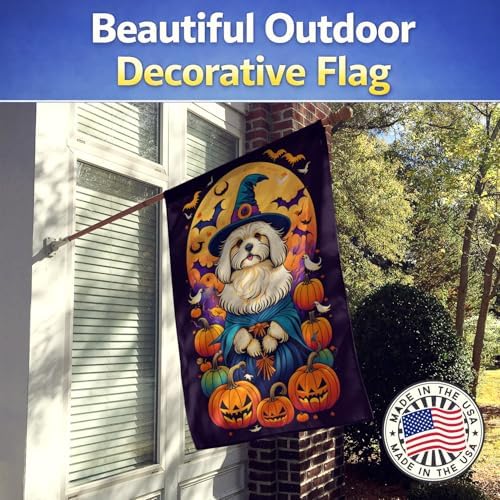 Caroline's Treasures DAC1500CHF Coton De Tulear Witchy Halloween House Flag Large Porch Sleeve Pole Decorative Outside Yard Banner Artwork Wall Hanging, Polyester, House Size, Multicolor