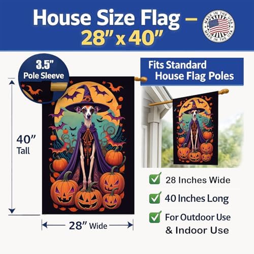 Caroline's Treasures DAC1512CHF Italian Greyhound Witchy Halloween House Flag Large Porch Sleeve Pole Decorative Outside Yard Banner Artwork Wall Hanging, Polyester, House Size, Multicolor