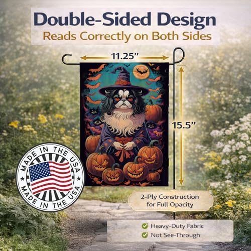 Caroline's Treasures DAC1514GF Japanese Chin Witchy Halloween Garden Flag Mailbox Flag Decorative Yard Flag Banner Outside Patio Artwork Yard Flower Beds, Garden Size, Multicolor