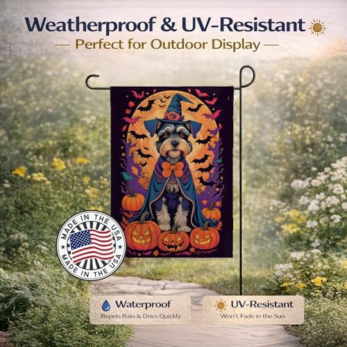 Caroline's Treasures DAC1531GF Schnauzer Witchy Halloween Garden Flag Mailbox Flag Decorative Yard Flag Banner Outside Patio Artwork Yard Flower Beds, Garden Size, Multicolor
