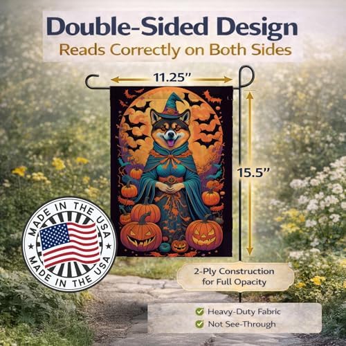 Caroline's Treasures DAC1468GF Akita Witchy Halloween Garden Flag Mailbox Flag Decorative Yard Flag Banner Outside Patio Artwork Yard Flower Beds, Garden Size, Multicolor